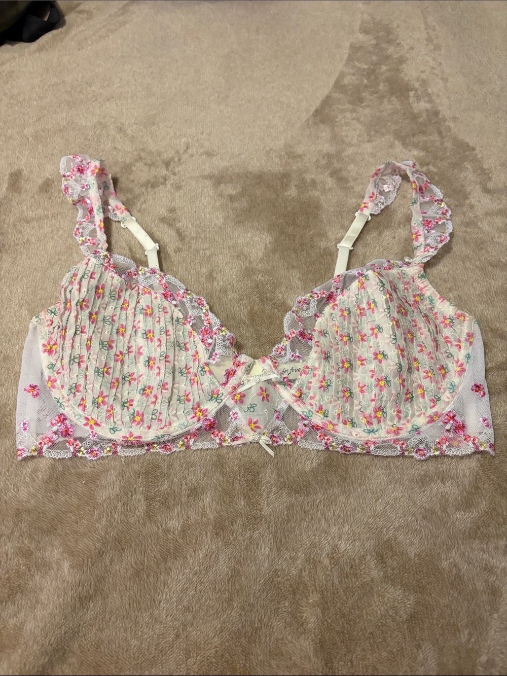 NWOT. For Love & Lemons. Floral Lace Underwire Bra - White Pink